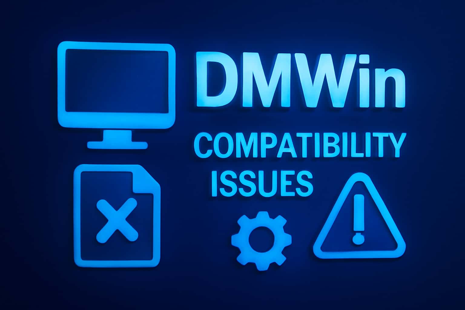 Informational graphic detailing compatibility issues for DMWin app