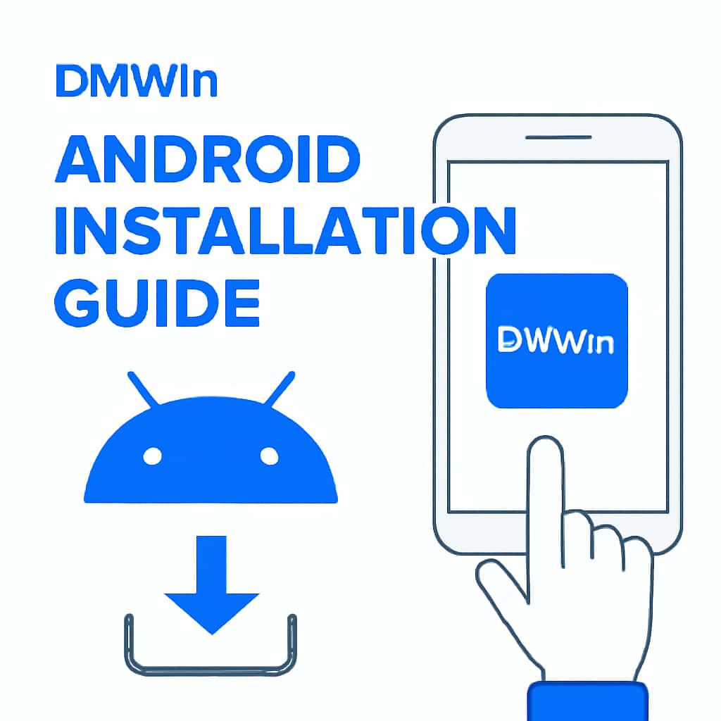 An educational diagram illustrating the installation process for DMWin on Android.
