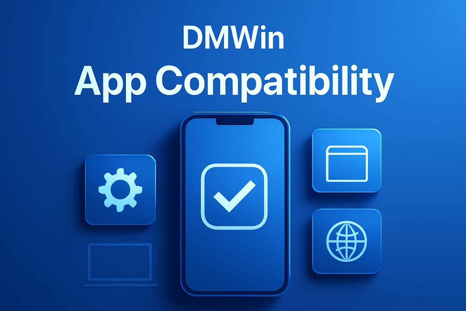 Informational graphic illustrating DMWin app compatibility details.