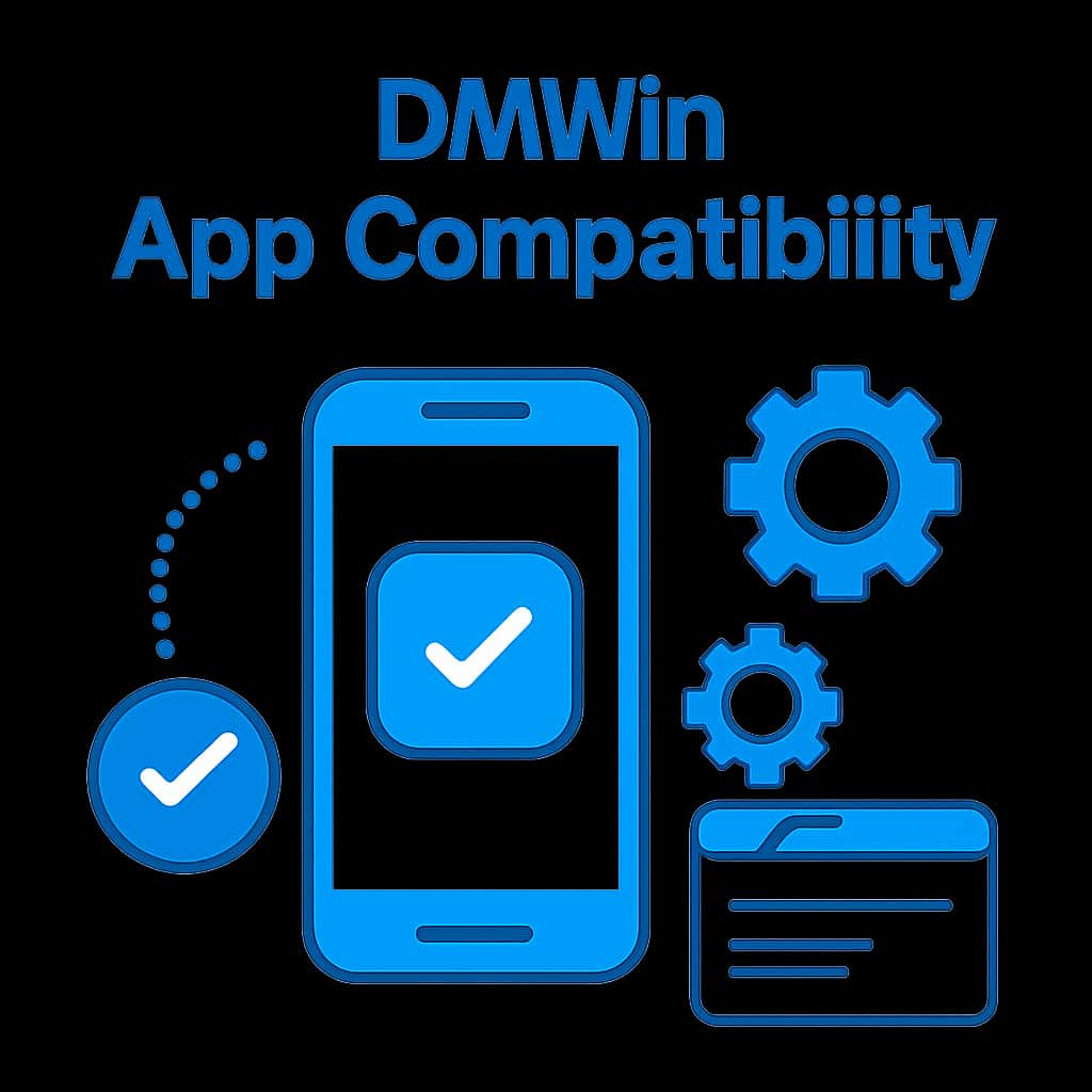 Illustration of DMWin app compatibility and requirements.