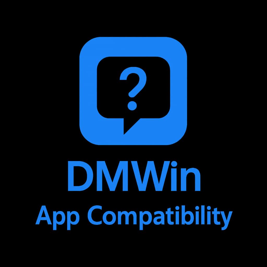 Minimal design icon for DMWin compatibility guide.