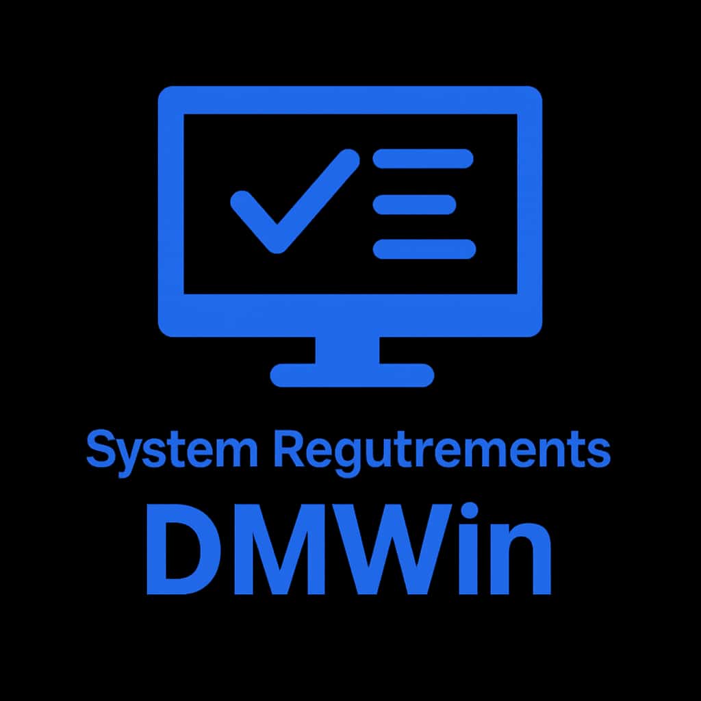 A simple badge illustrating the system requirements for DMWin.
