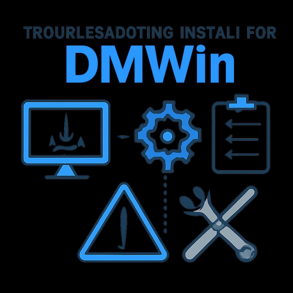 Illustration detailing steps for troubleshooting DMWin installation