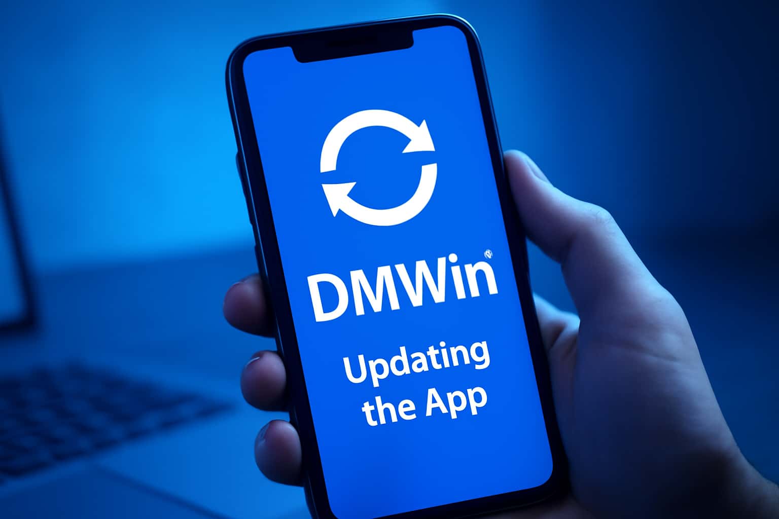 An informational graphic depicting the process of updating the DMWin app.