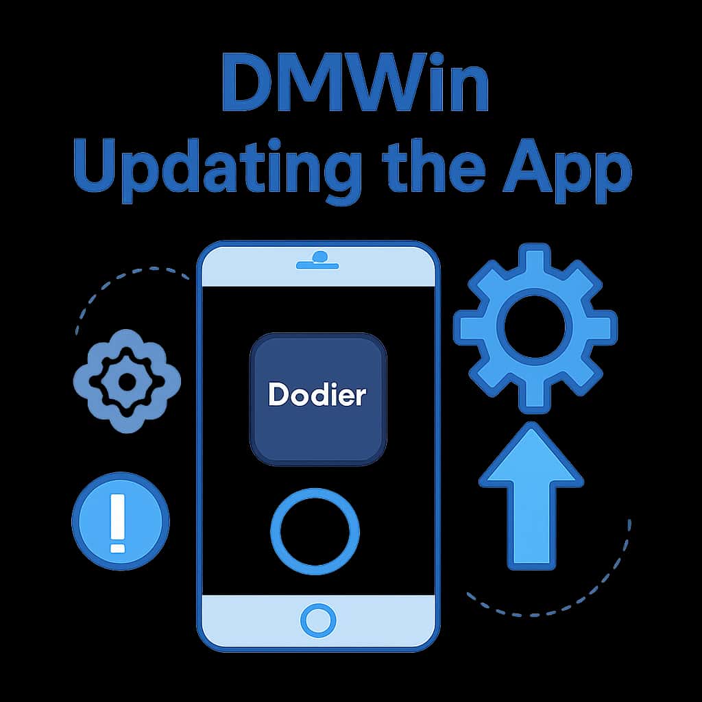 An educational diagram on the steps to update the DMWin app.