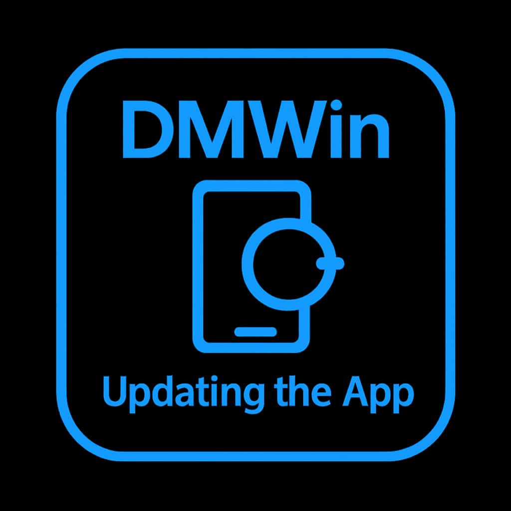 A simple badge illustrating the concept of updating the DMWin app.